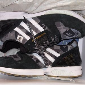 Black and White Camouflage bapes with adidas